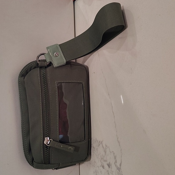 Olive Green Clutch with Detachable Canvas Strap Multiple Pockets - Picture 4 of 12